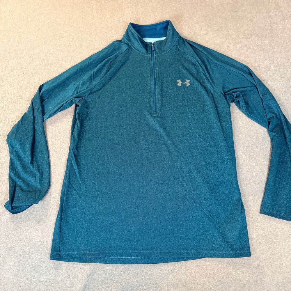 Under Armour HeatGear Men’s Teal Long Sleeve Quarter Zip- Loose- Medium